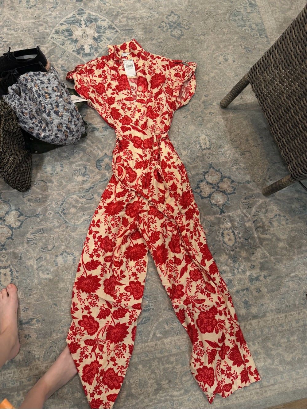 Mango Red Floral Wrap Jumpsuit